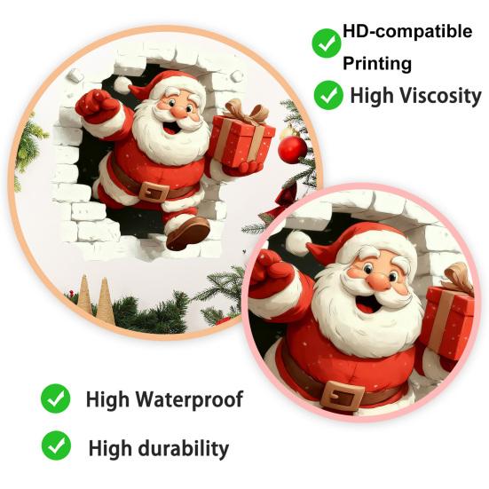 3D Holiday Wall Stickers Christmas Santa Stickers, Claus Reindeer Break-Through Self-Adhesive Decorative Window Film Decal, Removable for Living Room