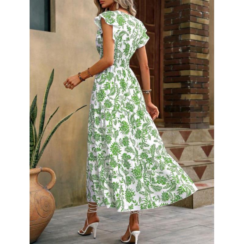 Yahua Women's Bohemian V-Neck Floral Dress - Elegant Summer Waist-Cinching Commuter Style 2026
