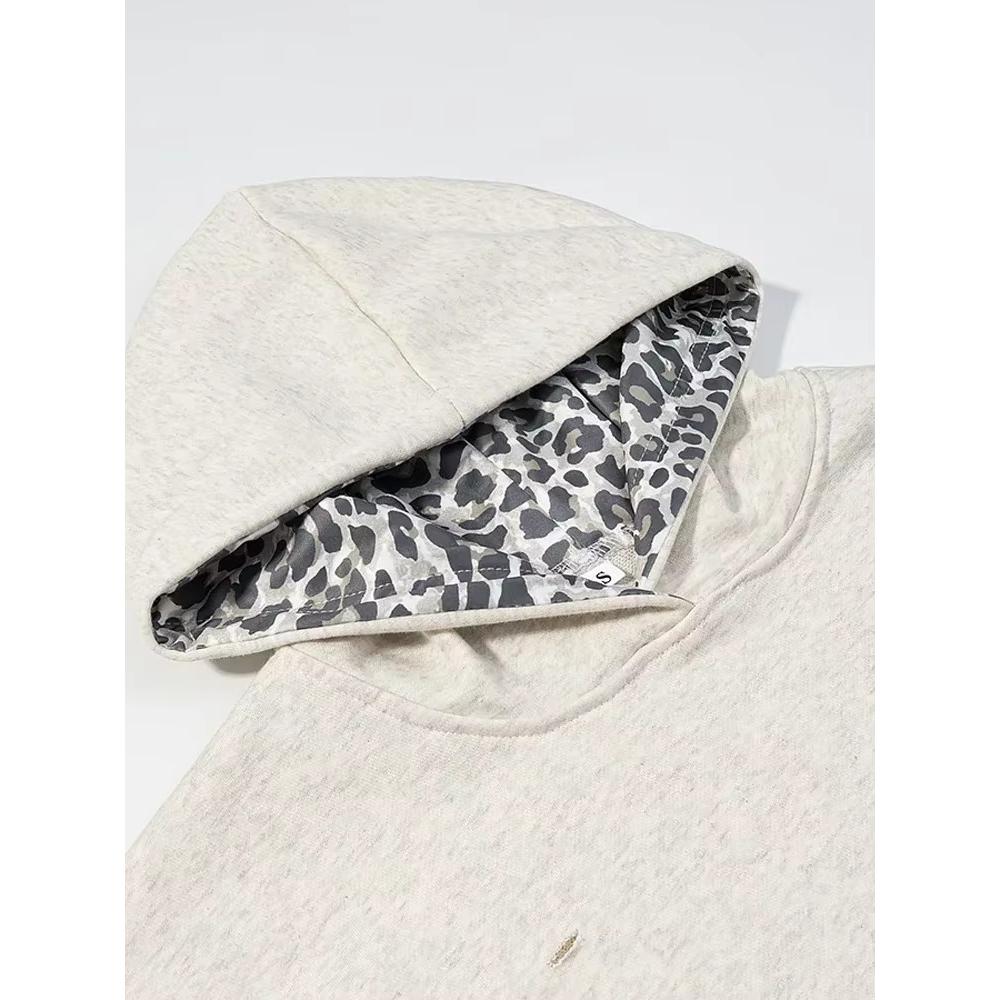 Y2k Vintage Two-in-one Leopard Print Hoodie Women Contrast Full Sleeved Dropped Shoulder Loose Hooded Sweatshirt Winter Hoodies