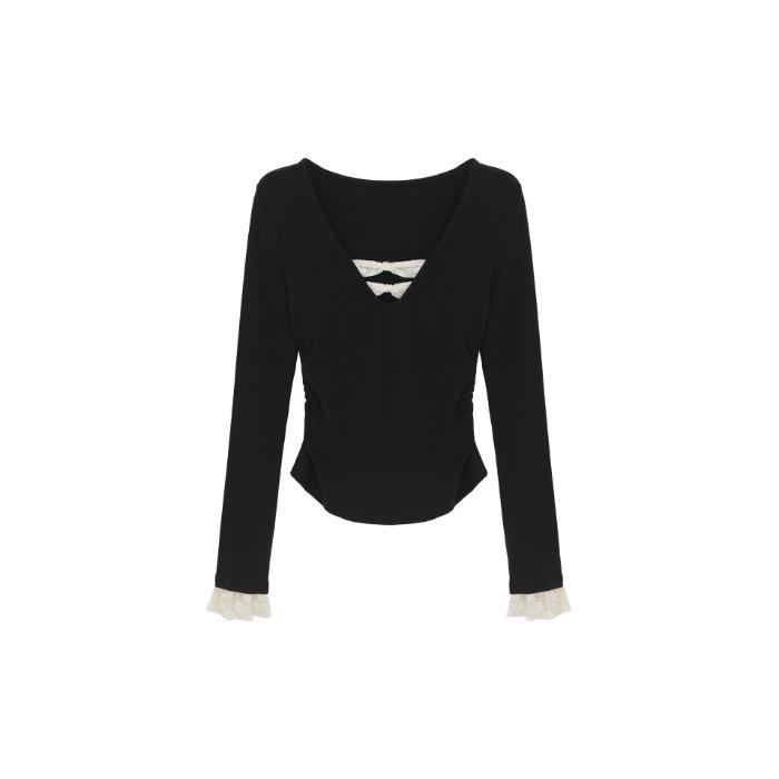 Elegant Black Long-Sleeve Plush Base Layer for Women - Slim Fit, Chic and Unique for Early Autumn Minimum order of 500 чёрный