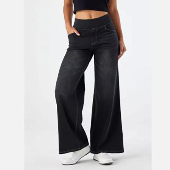 Damskie Dżinsy Spodnie Denim Szerokie Nogawki Długie Spodnie Streetwear Elastyczna Talia Proste Spodnie Eleganckie Mom Jeans Temperament Casual