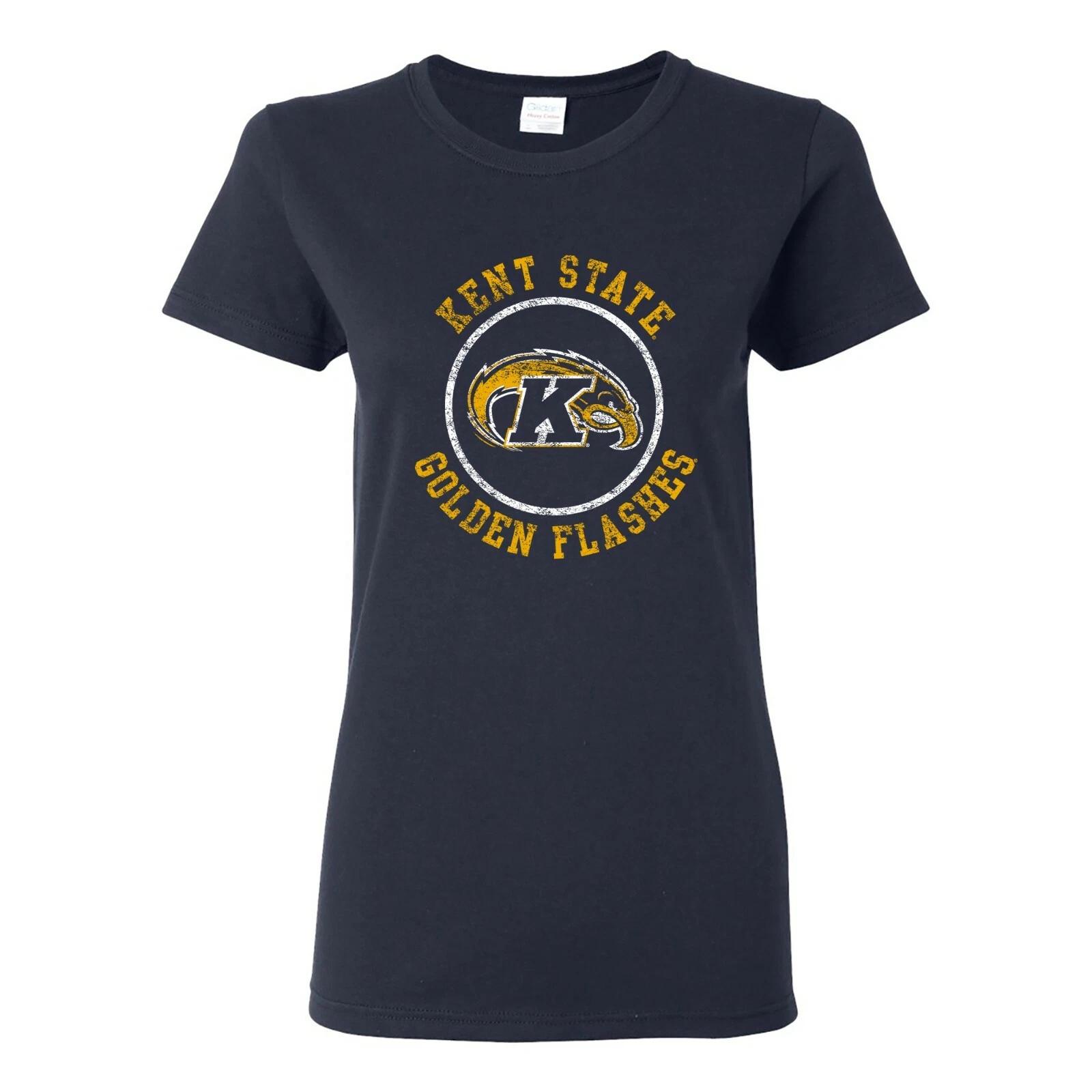 Kent State Golden Flashes Distressed Circle Logo Womens T-Shirt - Navy L