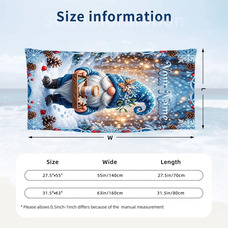 Gnome Theme Beach Towel Personalized Custom Name & Text Soft Quick Dry Beach Towel for Swimming Travel