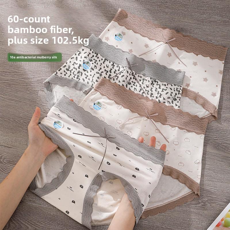 Plus Size Women's Spring and Summer Print Lace Side Antibacterial Crotch High Waist Triangle Briefs