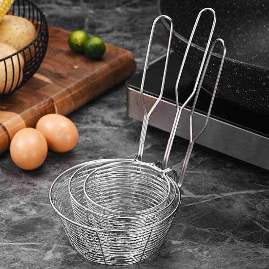 Round Wire Fry Basket with Pot Rim Hook Oil Draining Fry