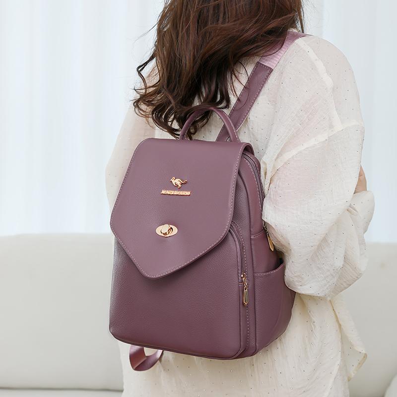 Vintage Flip Women's Backpack PU Travel Bag Large Capacity Student Schoolbag