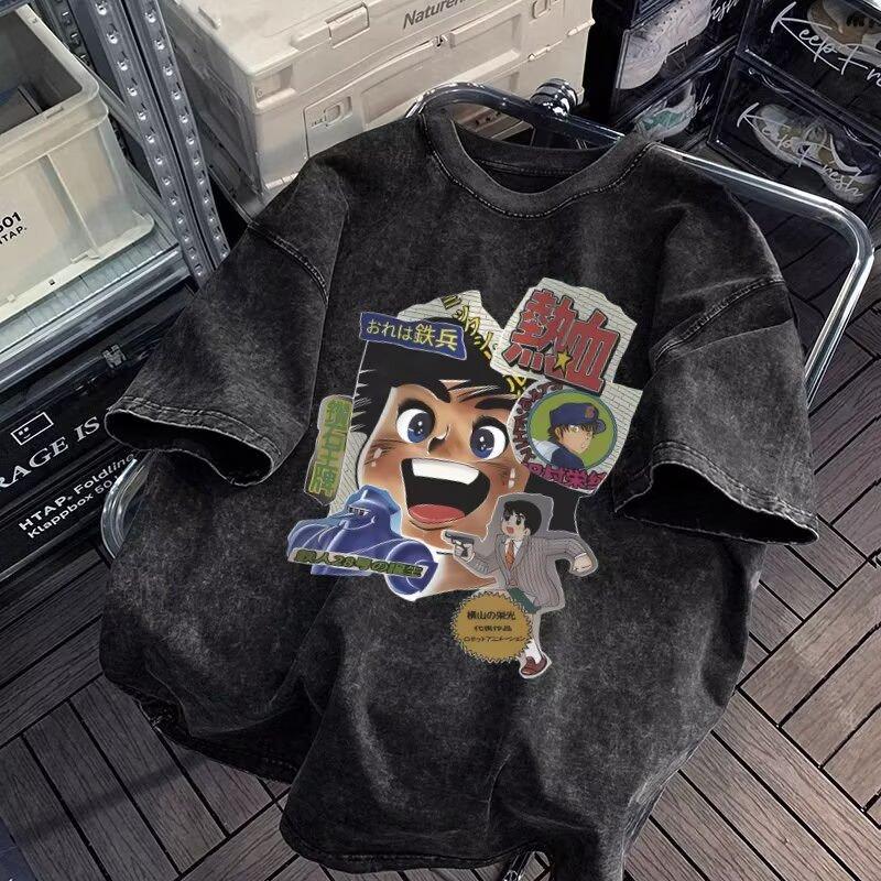 

Cartoon Printing Short-Sleeved T-Shirt Men S Summer Tide Loose Big Yards Fat Trend Ins Bottoming Tops 5XL сірий колір