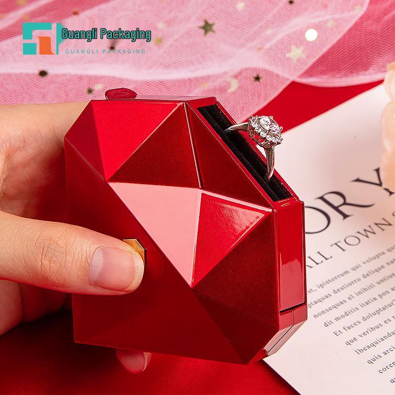 Heart-shaped Diamond Surface Jewelry Box - Automatic Opening Proposal Ring Storage