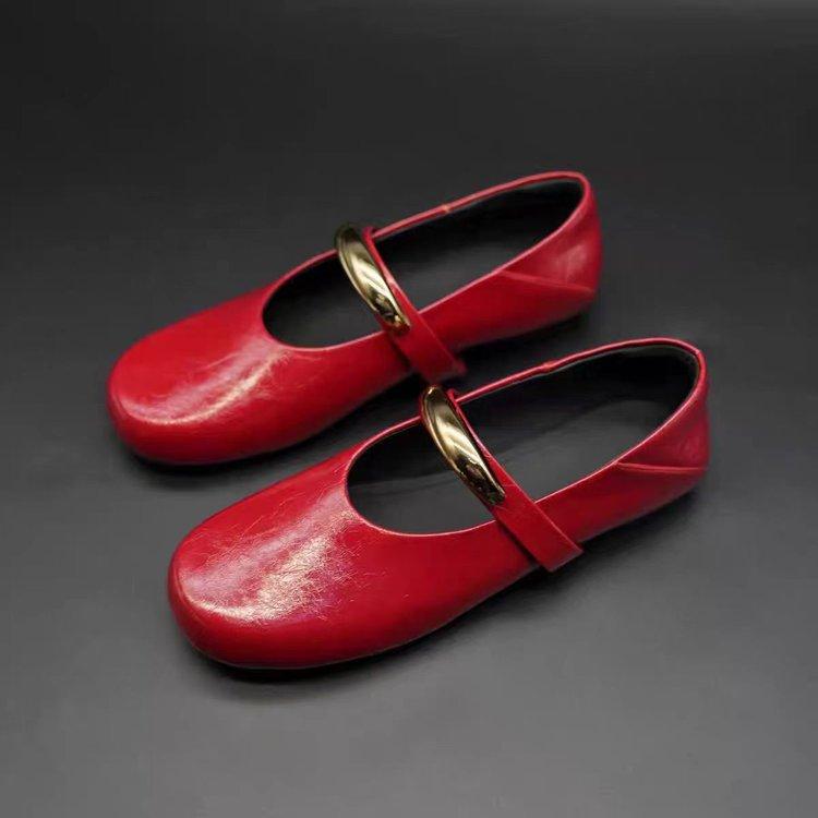 Niche literary style metal flat Mary Jane shoes women's round head retro temperament single shoes