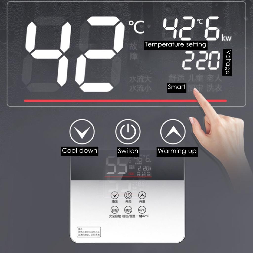 6000W 220v/50Hz Instant Heating Electric Hot Water Heater LED Display Quick Heater Household Temperature Adjust + Shower Nozzle