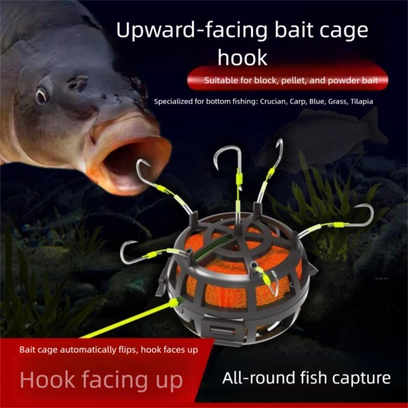 String Hook Fishing Bait Cage 6 Hook Carbon Steel Line Group Feeder Sinker New Design Square Bait Shape Fishing Spring Bait Cage
