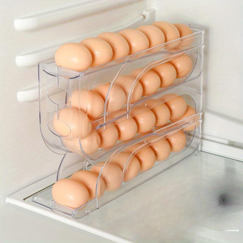 

Plastic Rolling Dispenser Egg Holder for 30 Eggs, Automatic Kitchen Refrigerator Egg Storage Box with Freshness Maintaining Design 4-layer carton прозорий