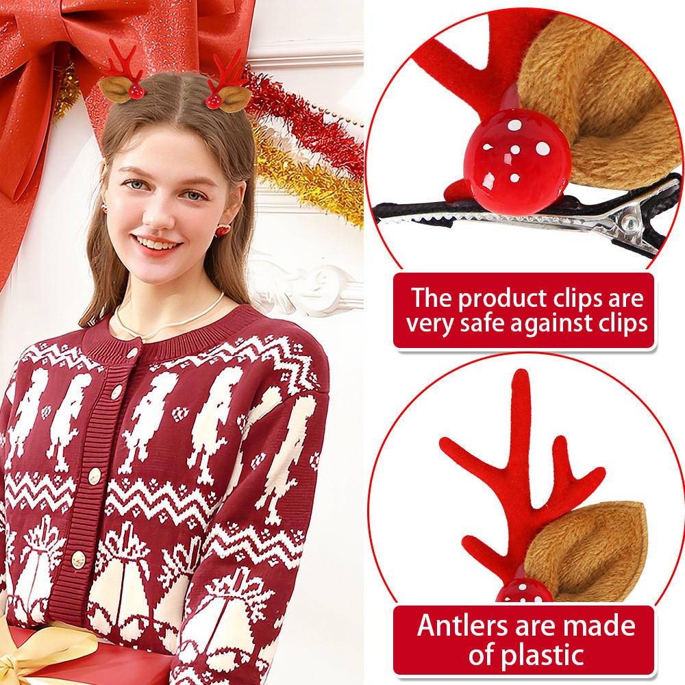 Charming Christmas Hair Clips With Plush Deer Antlers Perfect For Festive Celebrations