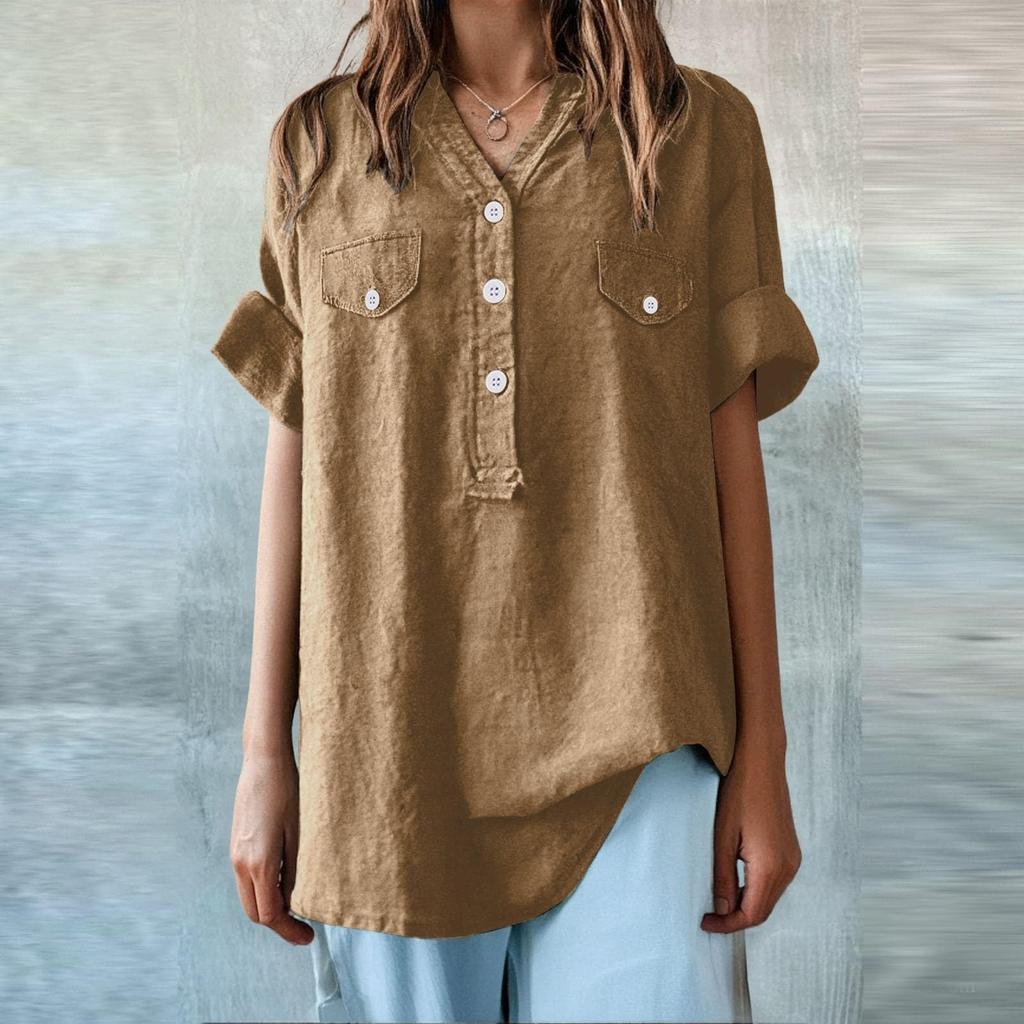 Women's Fashion Loose Casual Summer V-neck Short Sleeve T-shirt