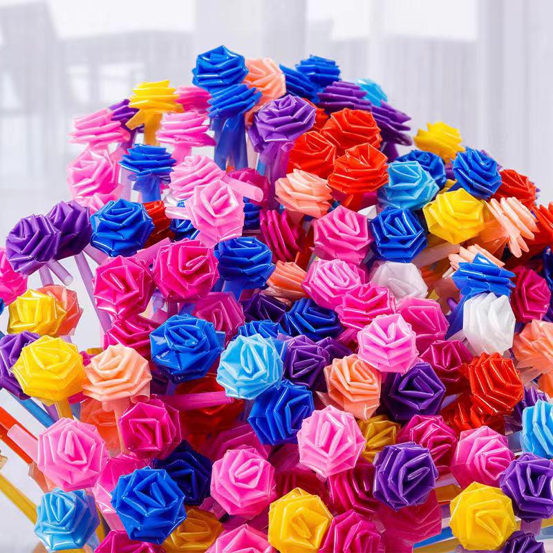 Gradient Fluorescent Origami Star Tube: Handmade Small Woven Stars with Plastic Straws and Glue 38