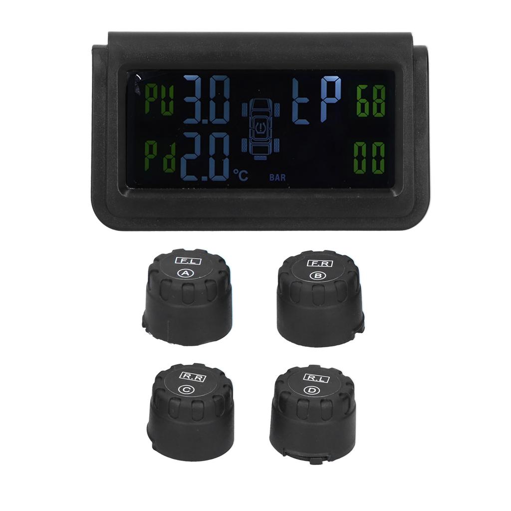 Solar Power Tire Pressure Monitoring System Display Sound Warning TPMS with 4 Sensors
