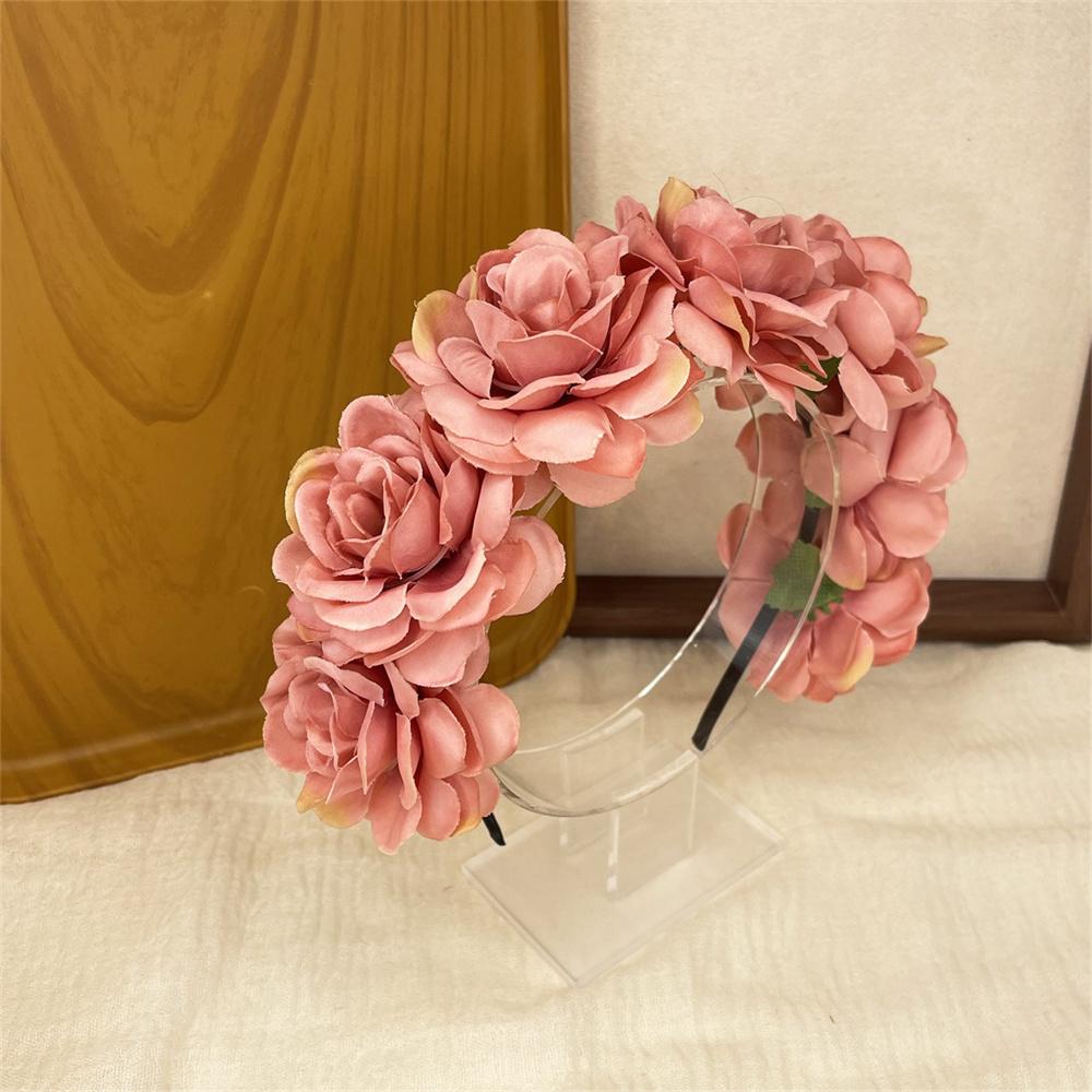 Imitation Rose Flower Headband Retro Fake Flower Decor Crown Headband Women Headpiece Hair Hoop Party Decor