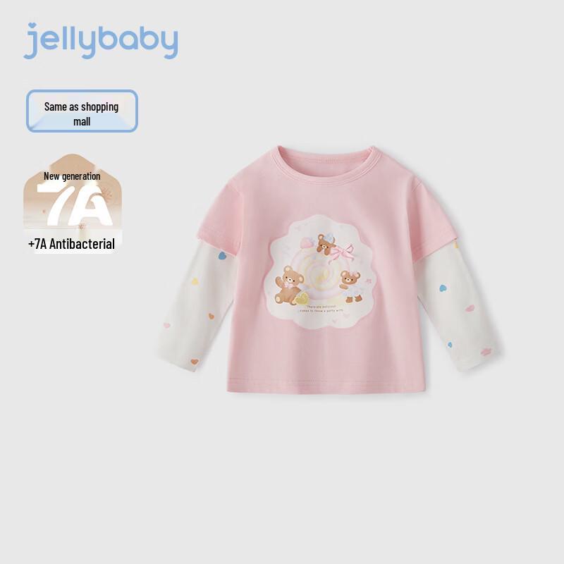 

JELLYBABY Girls Doll Print Long Sleeve Faux 2-Piece T-Shirt 90