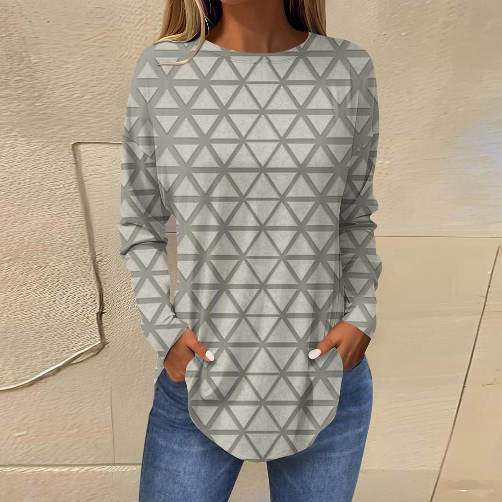 Modisches, lässiges, langärmliges Oberteil mit Rundhalsausschnitt und Aufdruck für Damen