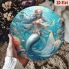 Vintage Mermaid Aluminum Sign, Round Coral Reef Wall Decor, Undersea Metal Plaque
