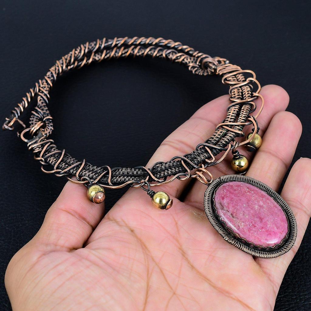 Rhodonite Necklace, Gemstone 999 Copper Wire Wrapped Necklace, Handmade Jewelry, Birthday And Anniversary Gift For Her