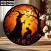 Décoration Murale Ronde en Aluminium Halloween Sorcière Chat Citrouille 20x20 cm pour la Maison