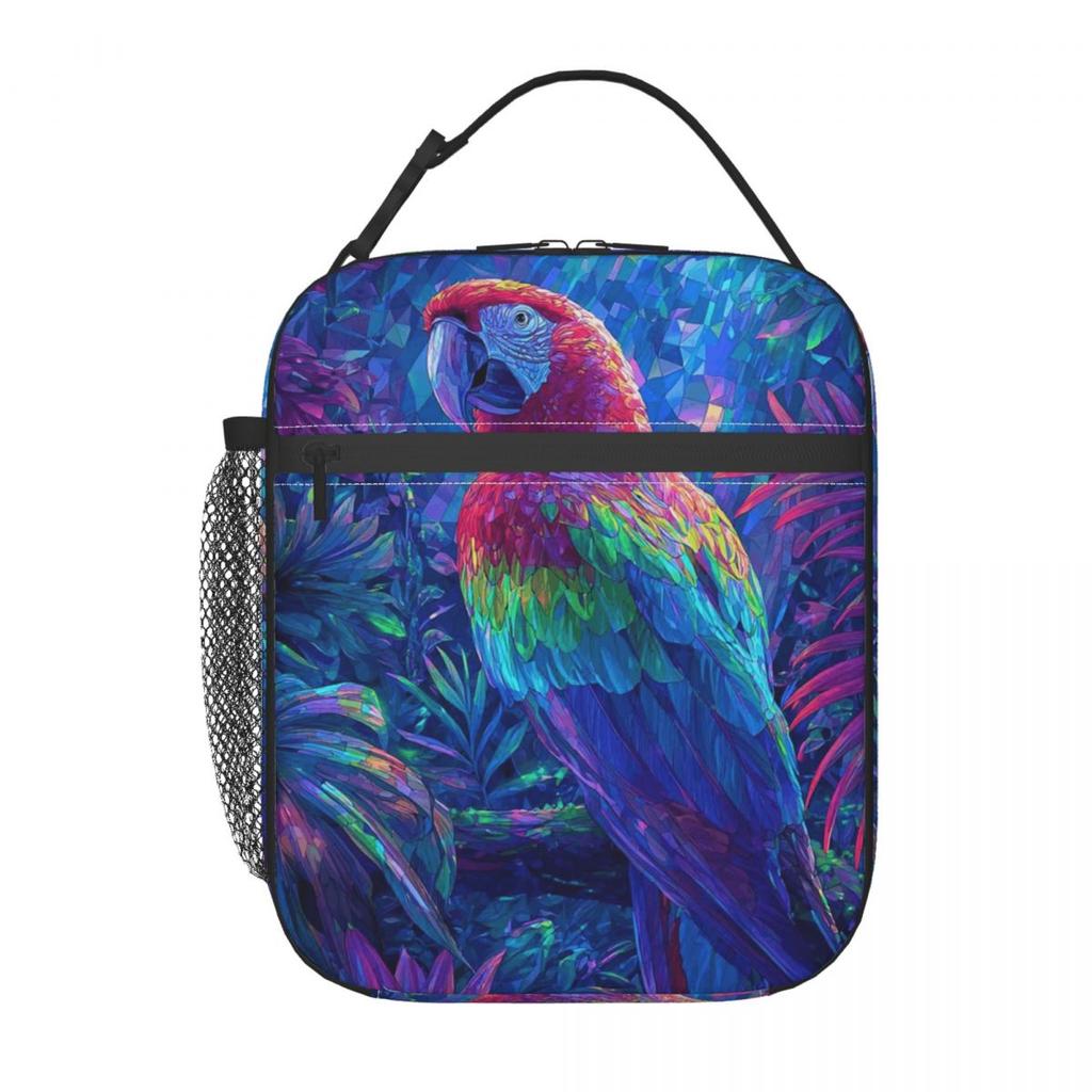 Tropisches A-Wald-Papageien-Design Isolierte Lunchtasche für Damen Kinder Tragbare Lebensmittelboxen Thermische Lunchbox Tragetasche