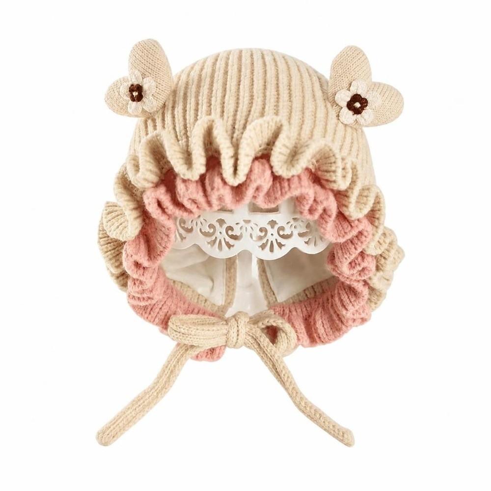 Elastic Soft Princess Knitted Hat Lace Ruffle Trim Ear Protection Hat Baby Toddlers