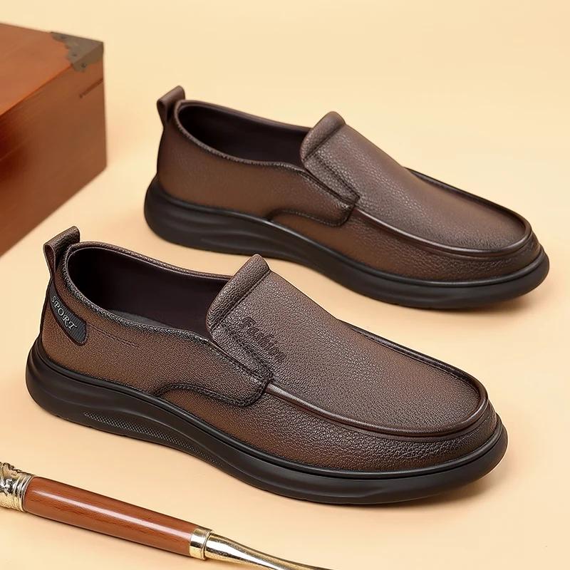 High Quality Business Leather Shoes Summer Casual Male Brown Loafers Moccasin Elegant Dress Luxury Driving Shoe Slip On Flats