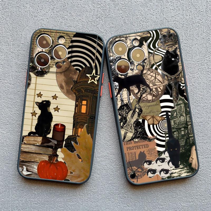 Retro Style Black Cat Art Phone Case for iPhone 16 15 14 Pro Max 14 15 Plus 12 13 Mini 11 Pro Max X XR XS 7 8 Plus SE Back Cover
