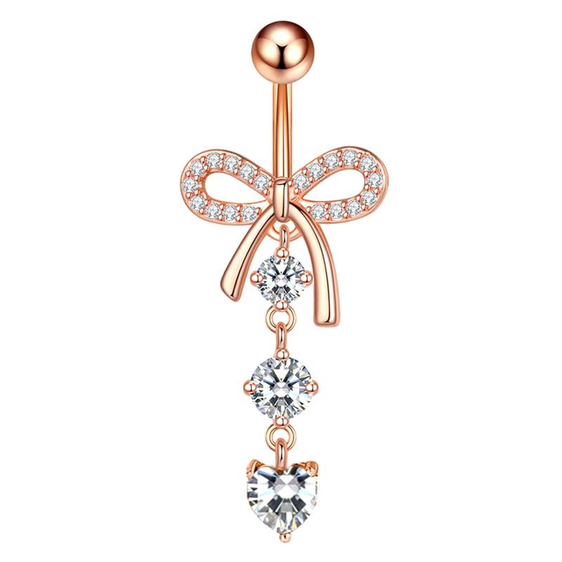 Stainless Steel Pink Dot Drill Navel Ring Nail Butterfly Zircon Simple Navel Buckle Piercing Ornament