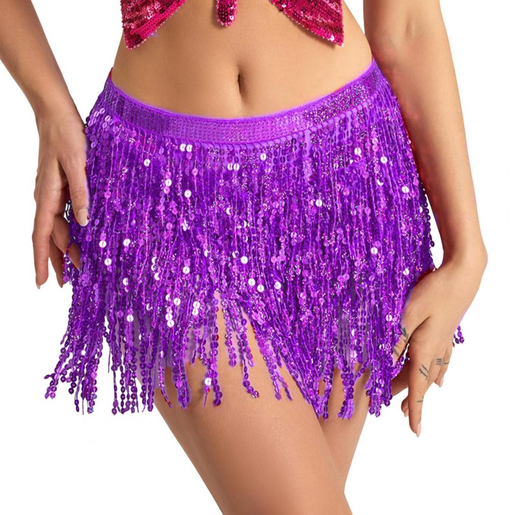 Belly Dance Skirt Sequin Tassel Waist Hip Scarf Exotic Style Tie Up izable Fit Thin Skirt Mesh Festivel Stage Performance Cospla