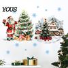 Winter Scene Wall Decor Christmas Decals, Watercolor Santa Claus Xmas Tree Village House Sticker, Peel Glass Door Decorative Film And Stick Removable