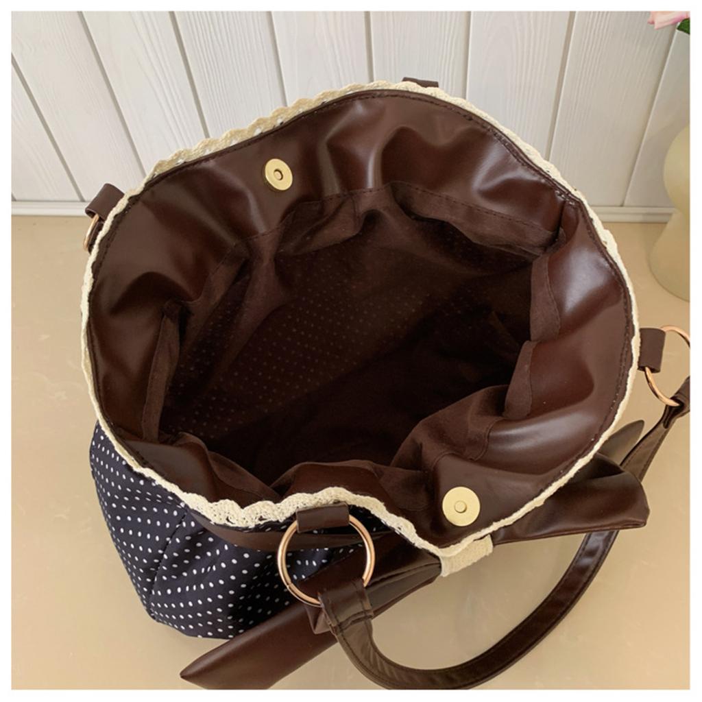 Women Bag Dot Shoulder Polka Work Bag Lightweight Casual Large Capacity Tote Bag With Bow Detail And Adjustable Straps For Daily Use