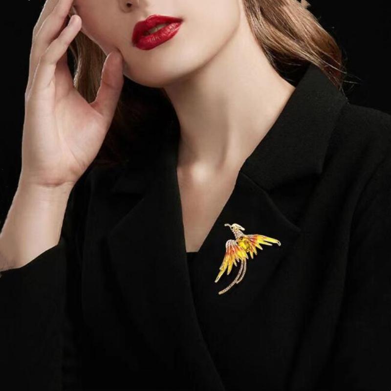 Fashionable Rhinestone Phoenix Brooch with Long Tail Exquisite Accessory for Clothing And Bags Versatile Temperament Piece