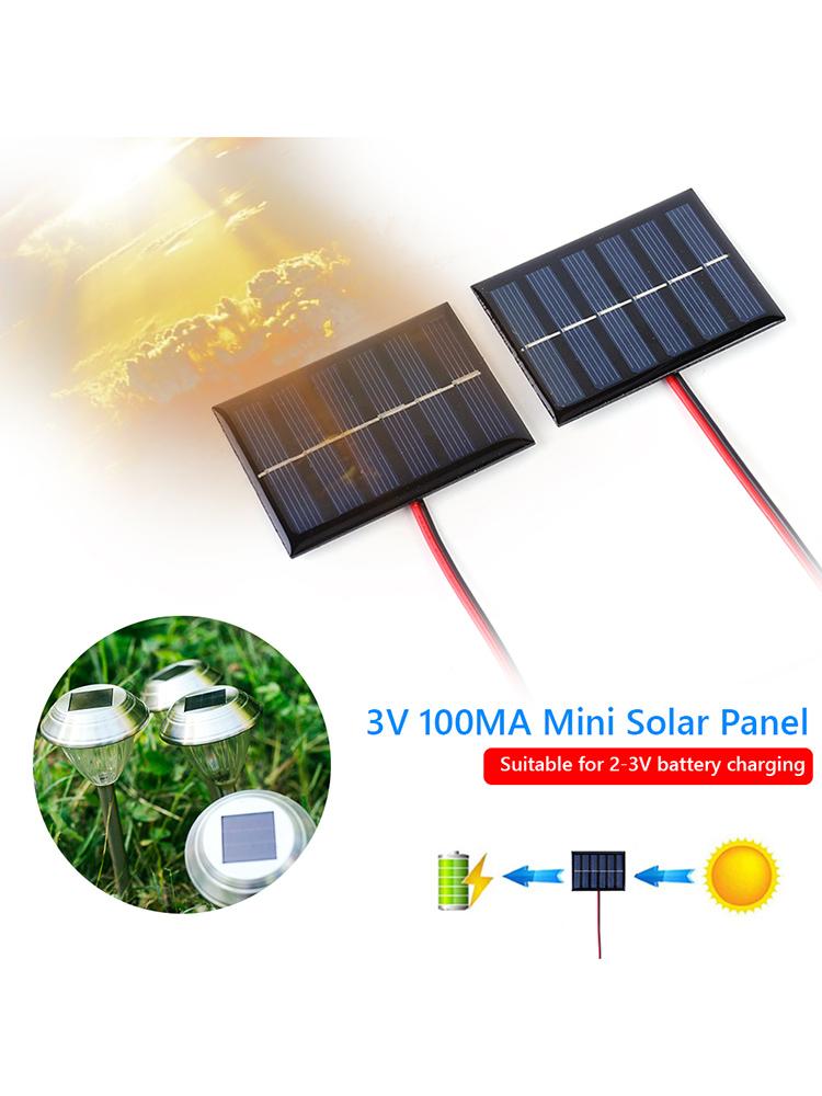 1/2 Pcs Solar Cell 100MA 1W 3V Solar Charging Panel with Cable Solar Battery Charger for Lamp Fan Pump for 2-3V Battery Charging