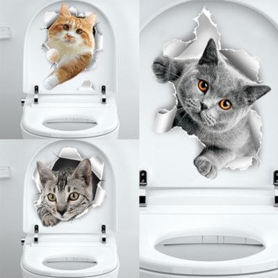 Stickers Muraux Chat 3D Stickers Toilettes Vue Trou Coloré Salle de Bain Décoration Maison Animal Vinyle Autocollants Art Papier Peint Affiche