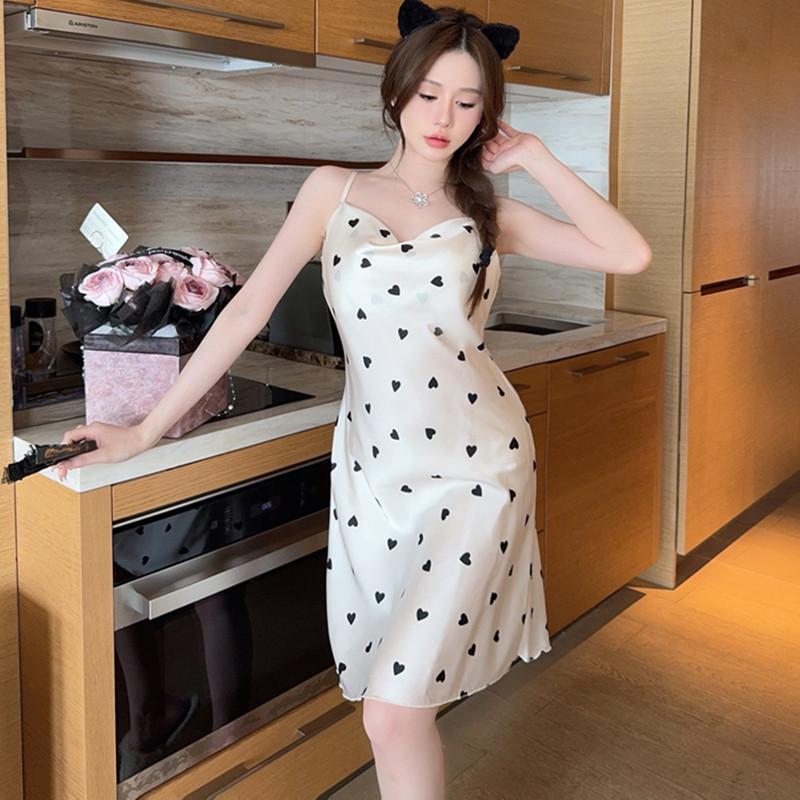 Swinging collar sexy pajamas women's ice silk printing pure desire wind suspender pajamas spring new loungewear available