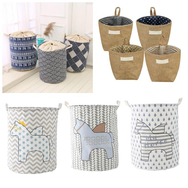 Foldable Laundry Basket,Household Plaid Fabric Cotton Linen Dirty Clothes Basket With Handle,Clothing Washing Organizer