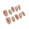 10pcs/set Handmade Wearable Nail Tips Pink Crystal Cat's Eye Flashing Nail Art