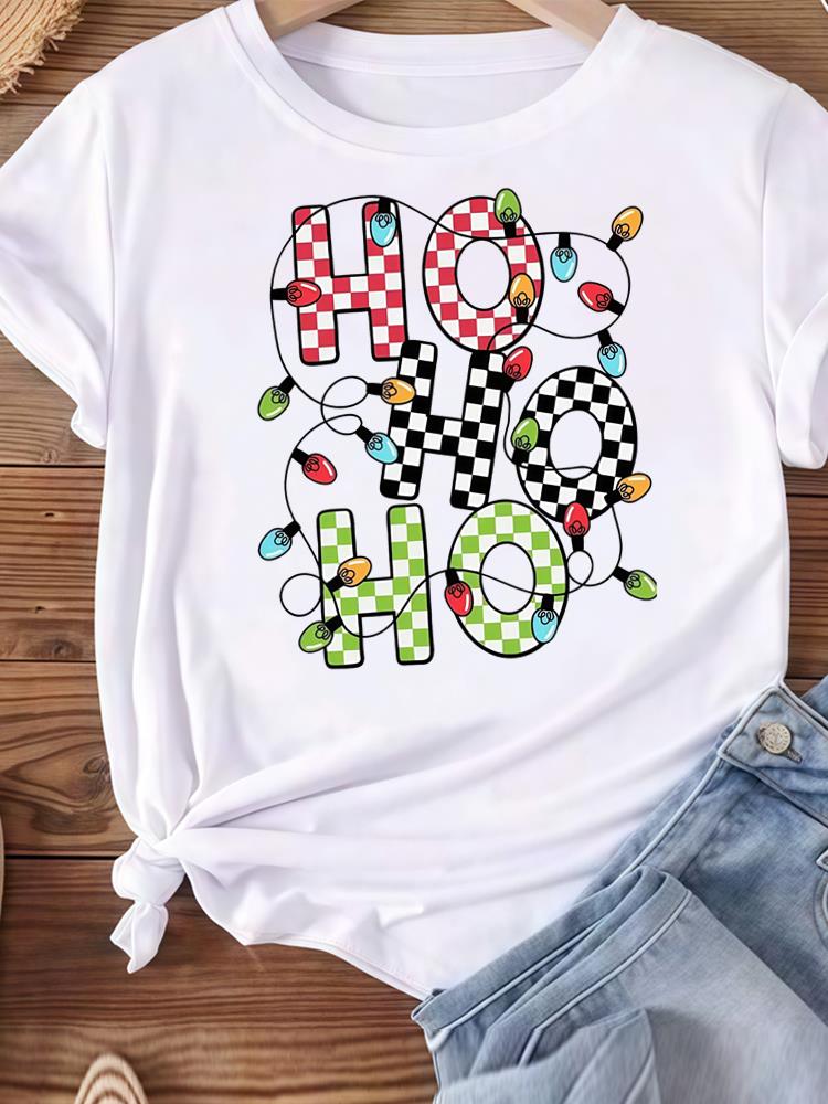 (Asian Size) tree gift happy new year Women's Top T Tee merry Christmas festival O-neck Clothing  Print Fashion ladies Graphic T-shirts