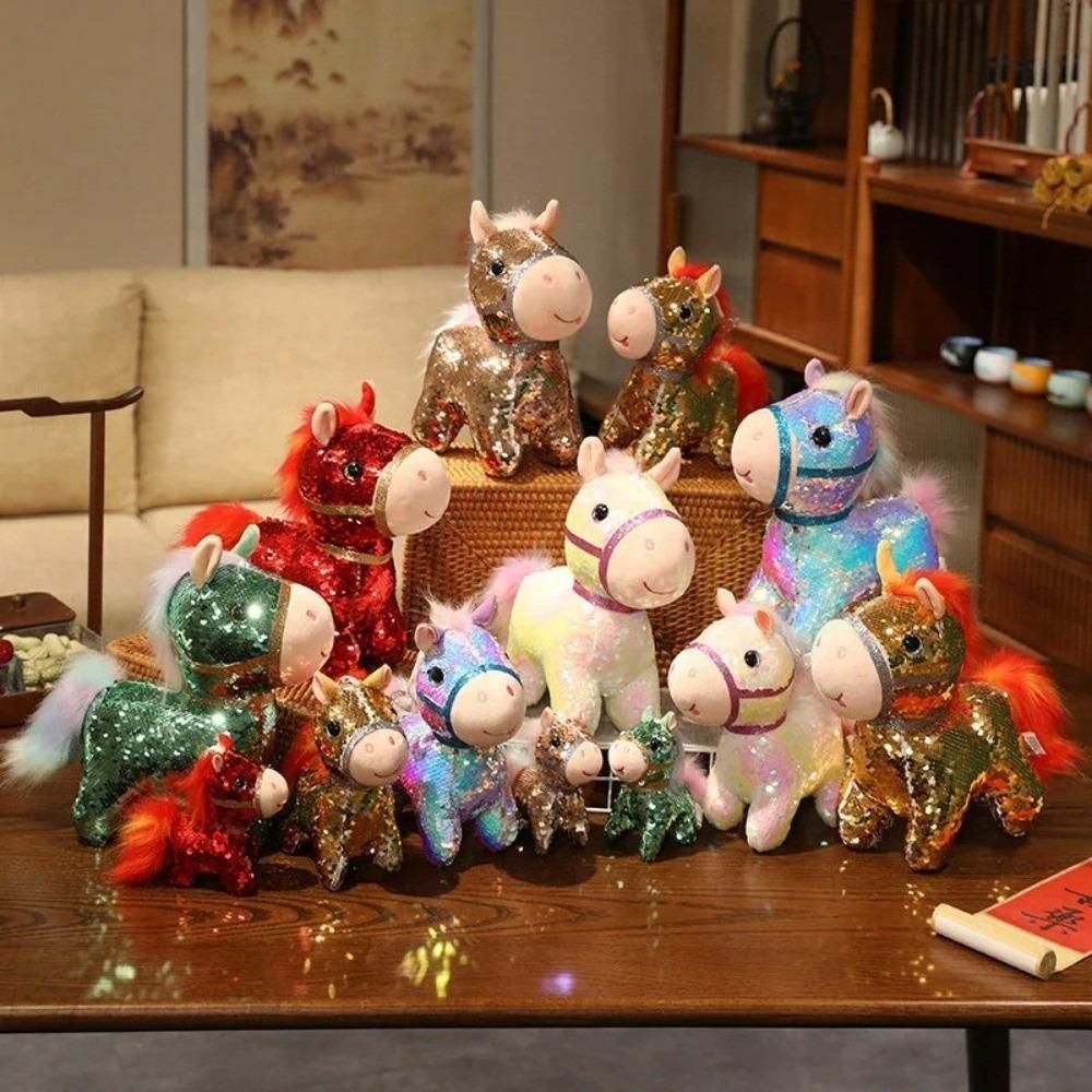 Fabric Material Horse Plush Toy Stuffed Pretty Flashing Pony Decor  Festival Decoration