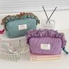 Portable Vintage Gingham Cosmetic Makeup Bag Organizer Large Capacity Cosmetic Pouch Sweet Ruffled Edges Lace Clutch Daily Use