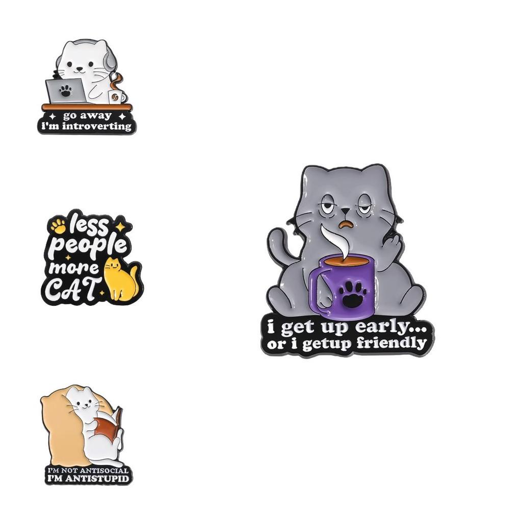 Adorable Cartoon Cat Series Metal Badge Cute Fun English Phrase Animal Brooch