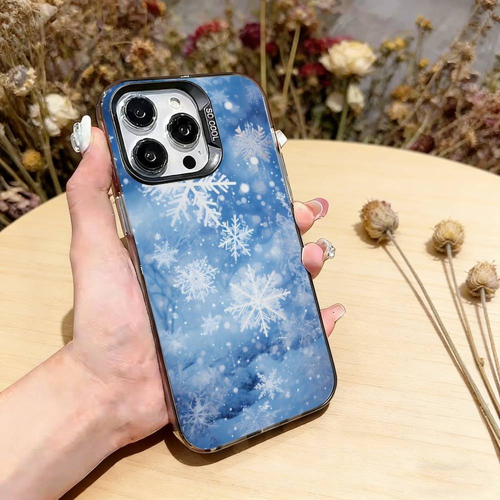 Beautiful Snowflak Phone Case For iPhone 17,16,15,14,13,12,11 Plus,Pro Max,XS,Colored Silver Plated Inside Cover