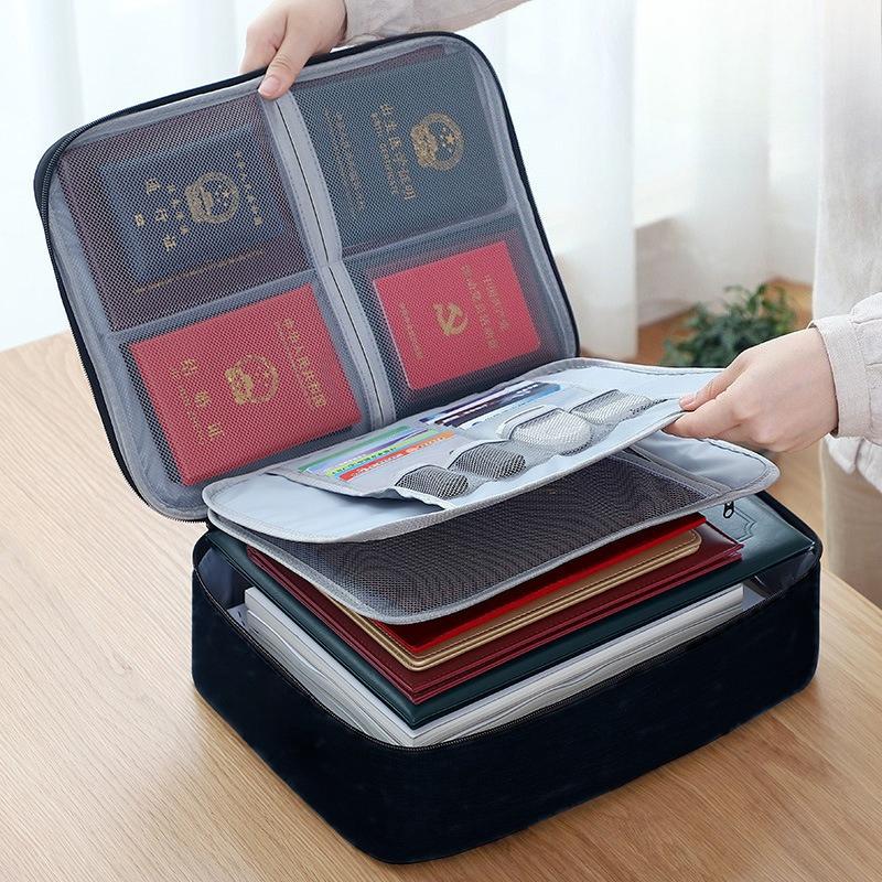 Household Multi-Layer Document Storage Box for Certificates, Passports, Cards. Multi-Function File Storage Bag for Family