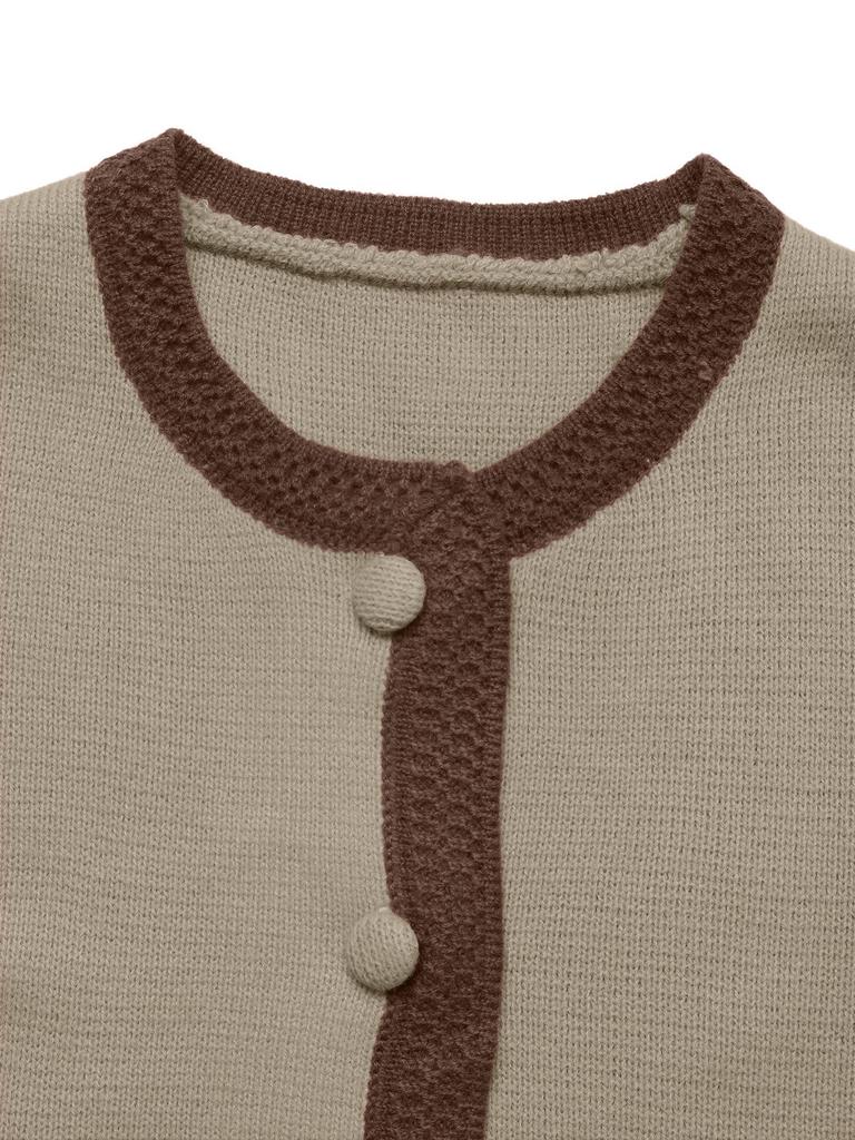 Retro Color Block Knitted Cardigan - Women's Autumn Style Sweater Coat