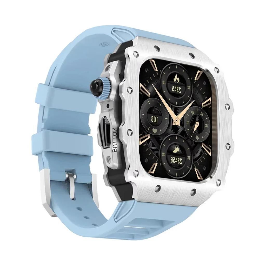 Luxus Metallgehäuse Mod Kit Für Apple Watch S11 10 46MM Edelstahlgehäuse +Silikonband für IWatch Serie 9 8 7 6 5 44mm 45mm