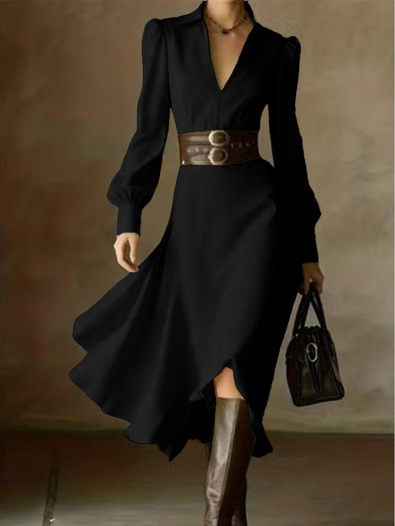 Autumn 2025 Elegant White Waist-Cinched French Formal Dress