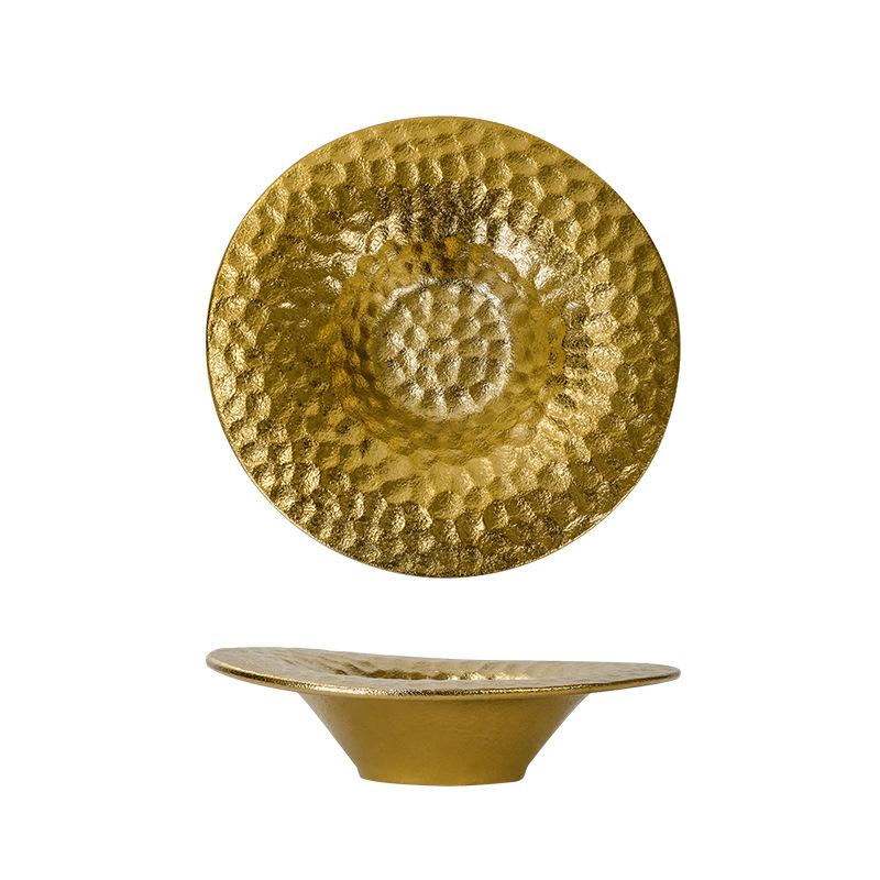 European Ceramic Western Dinner Steak Plate with Golden and Silver Colors Straw Hat Bowl Household Fruit Salad Dessert Plate New